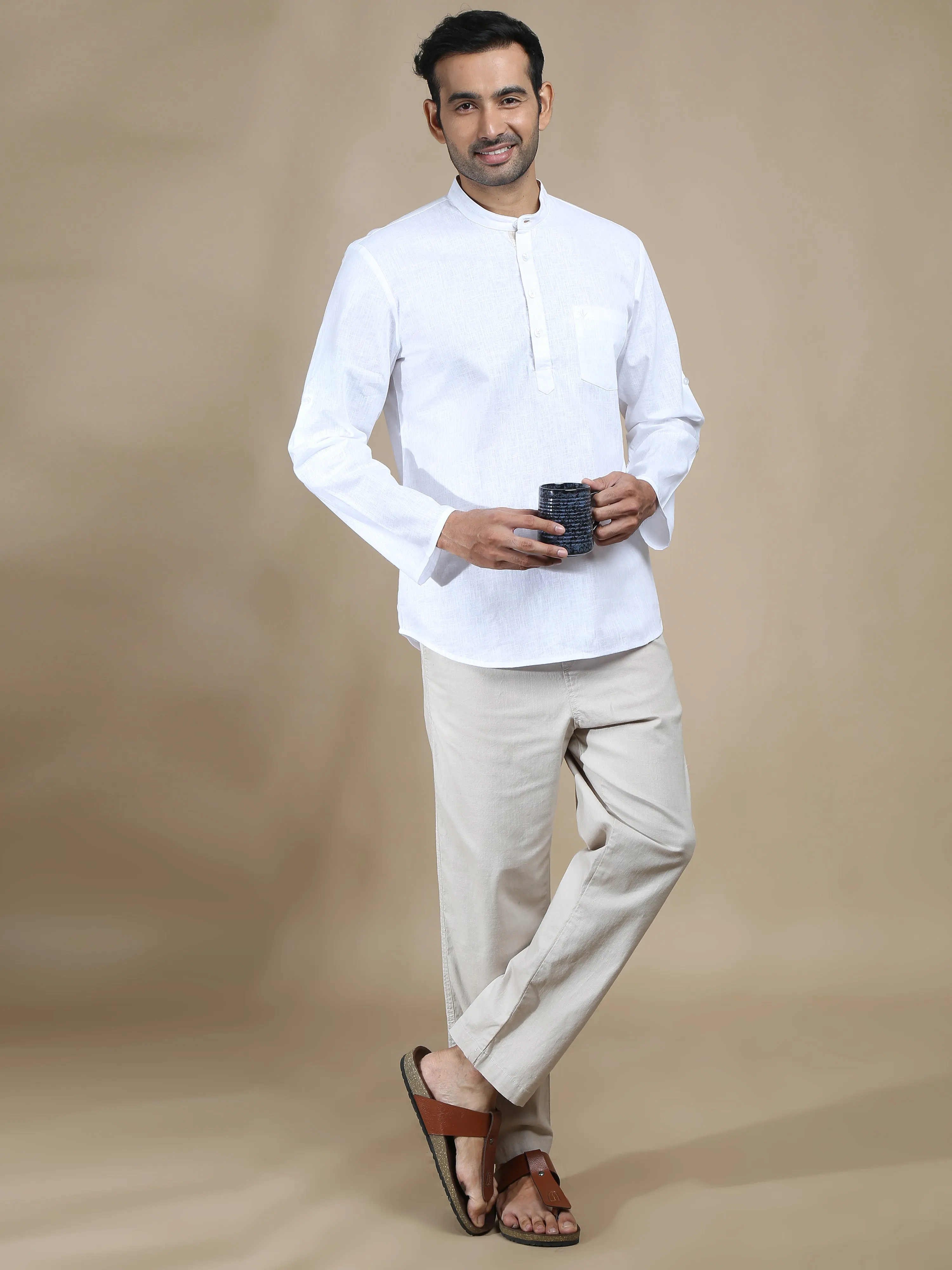 White Cotton Short Kurta