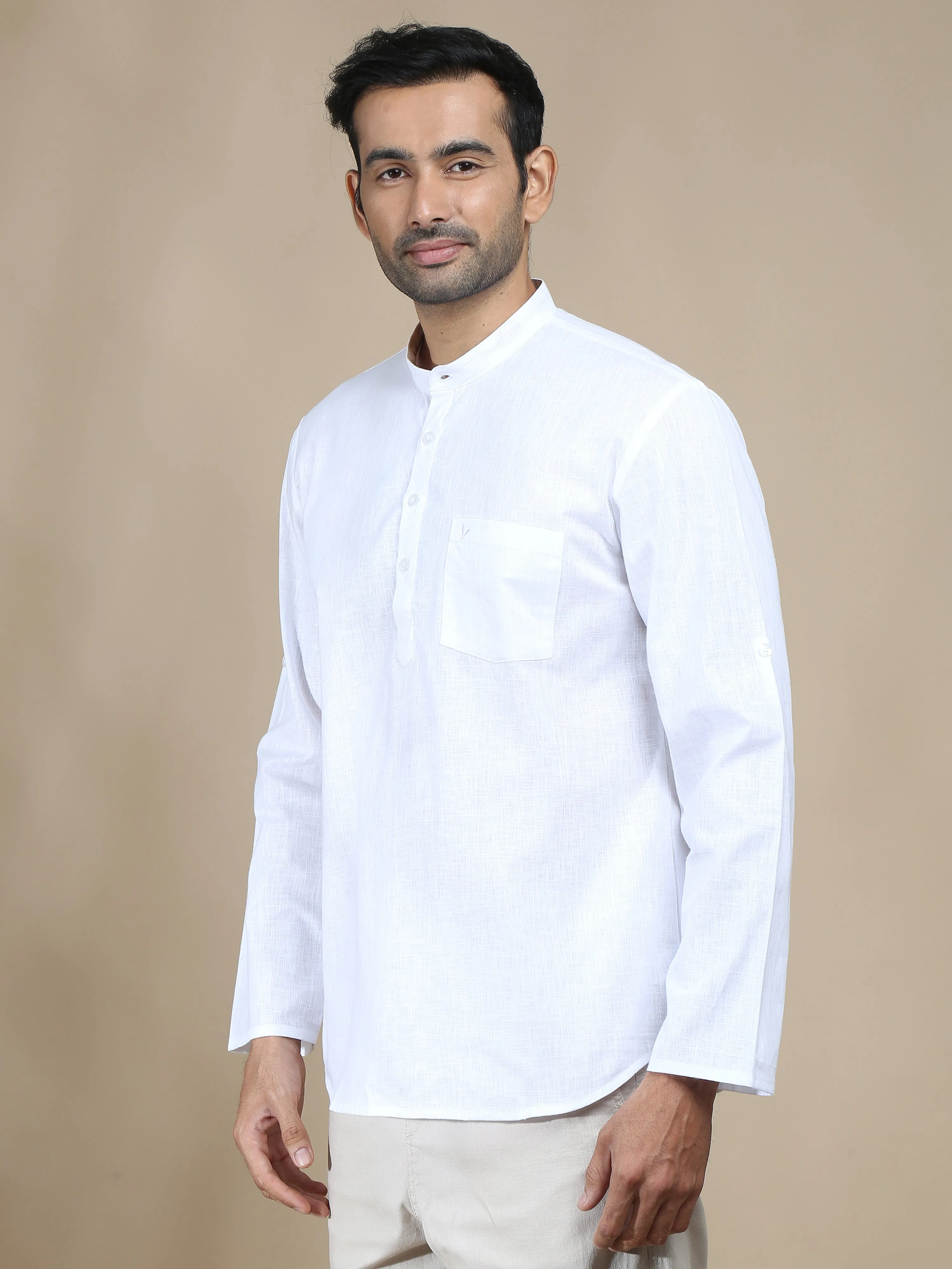 White Cotton Short Kurta