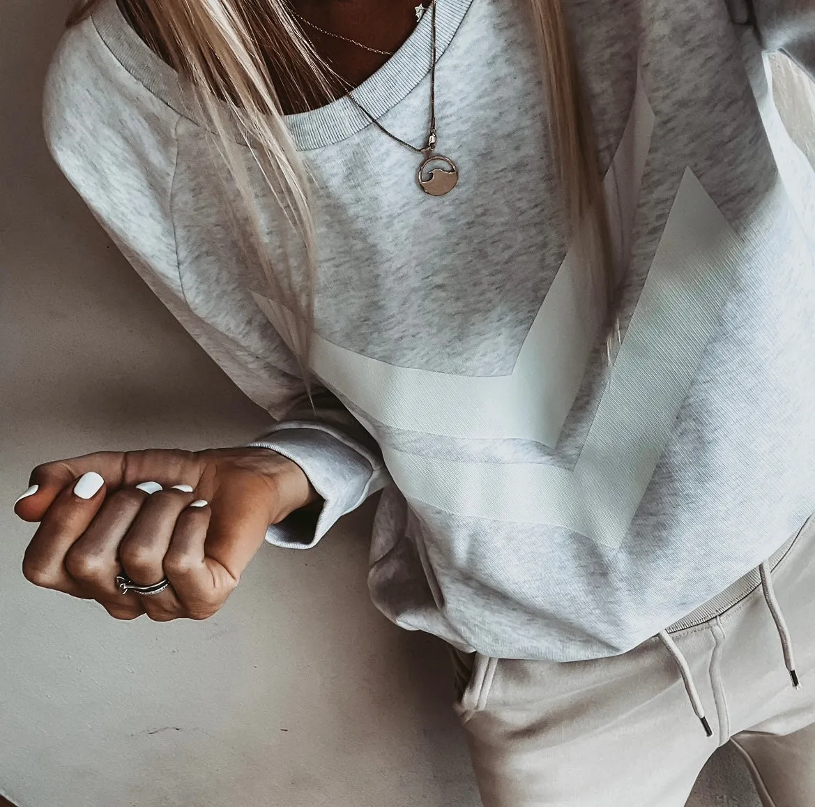 White double chevron light ash sweatshirt *relaxed style* SALE!