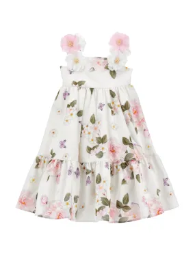 White Floral Summer Party Poplin Dress