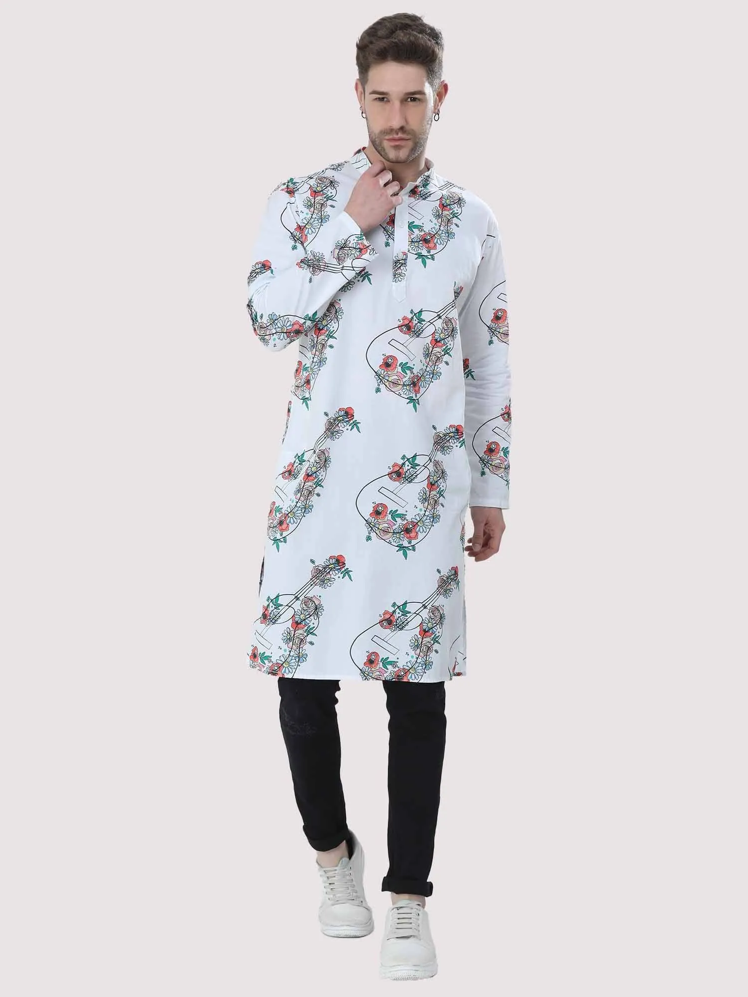 White Guitar Printed Kurta