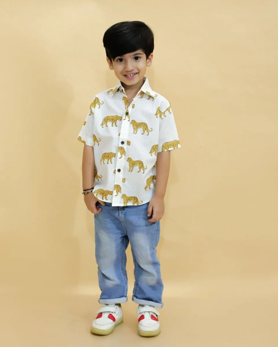 White Leopard Print Boys Shirt