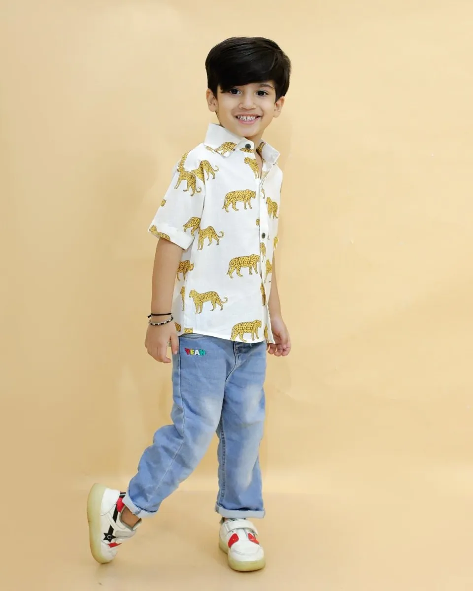 White Leopard Print Boys Shirt