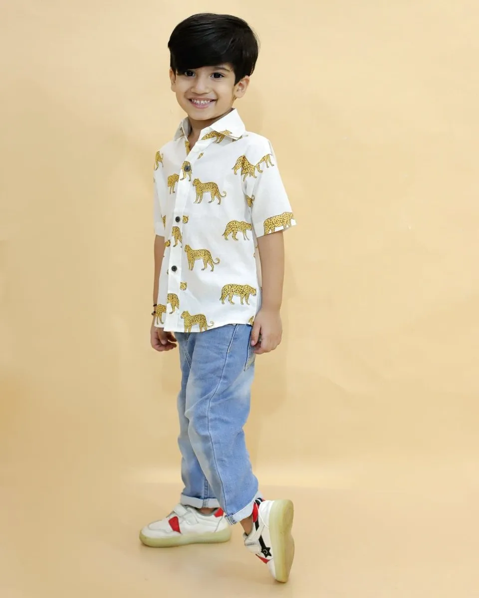 White Leopard Print Boys Shirt