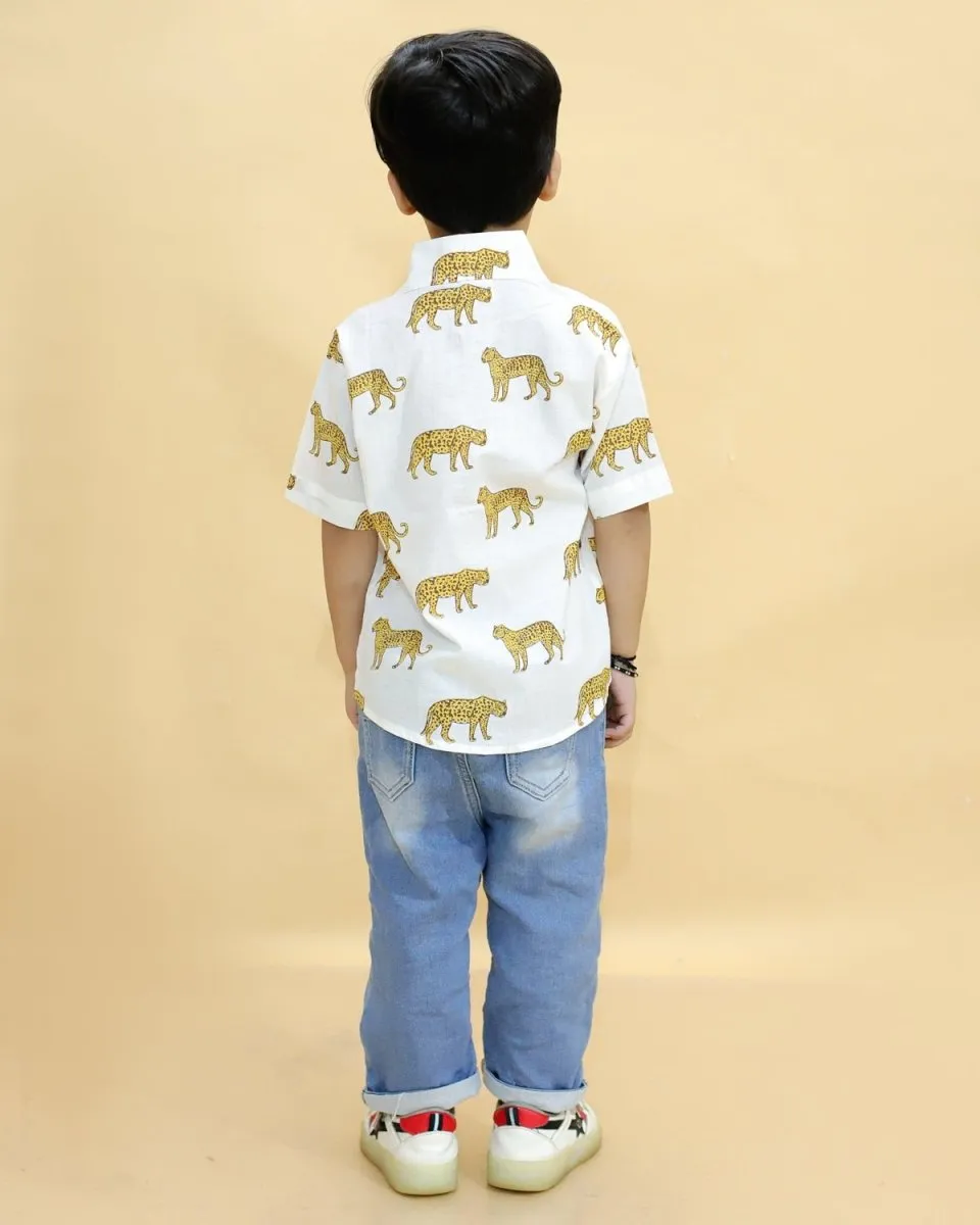 White Leopard Print Boys Shirt