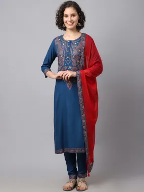 Women Teal Chinkankari Printed Kurta Set With Duptta