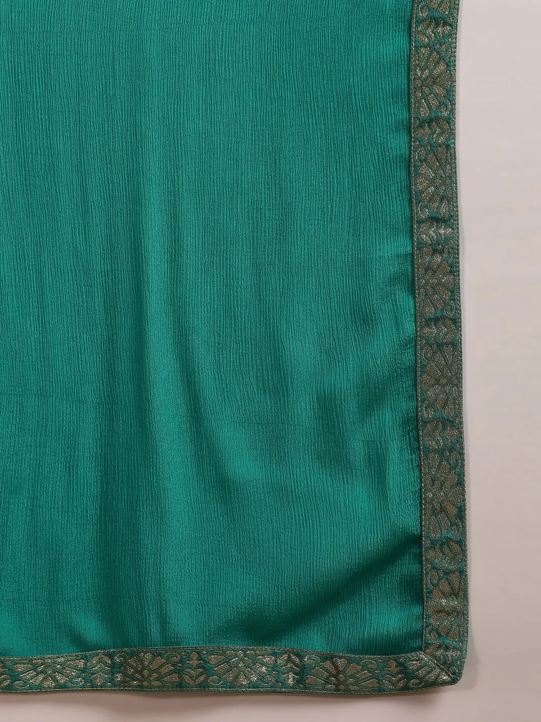 Women Teal Organza Abstract Woven Design Straight Kurta Trouser With Dupatta