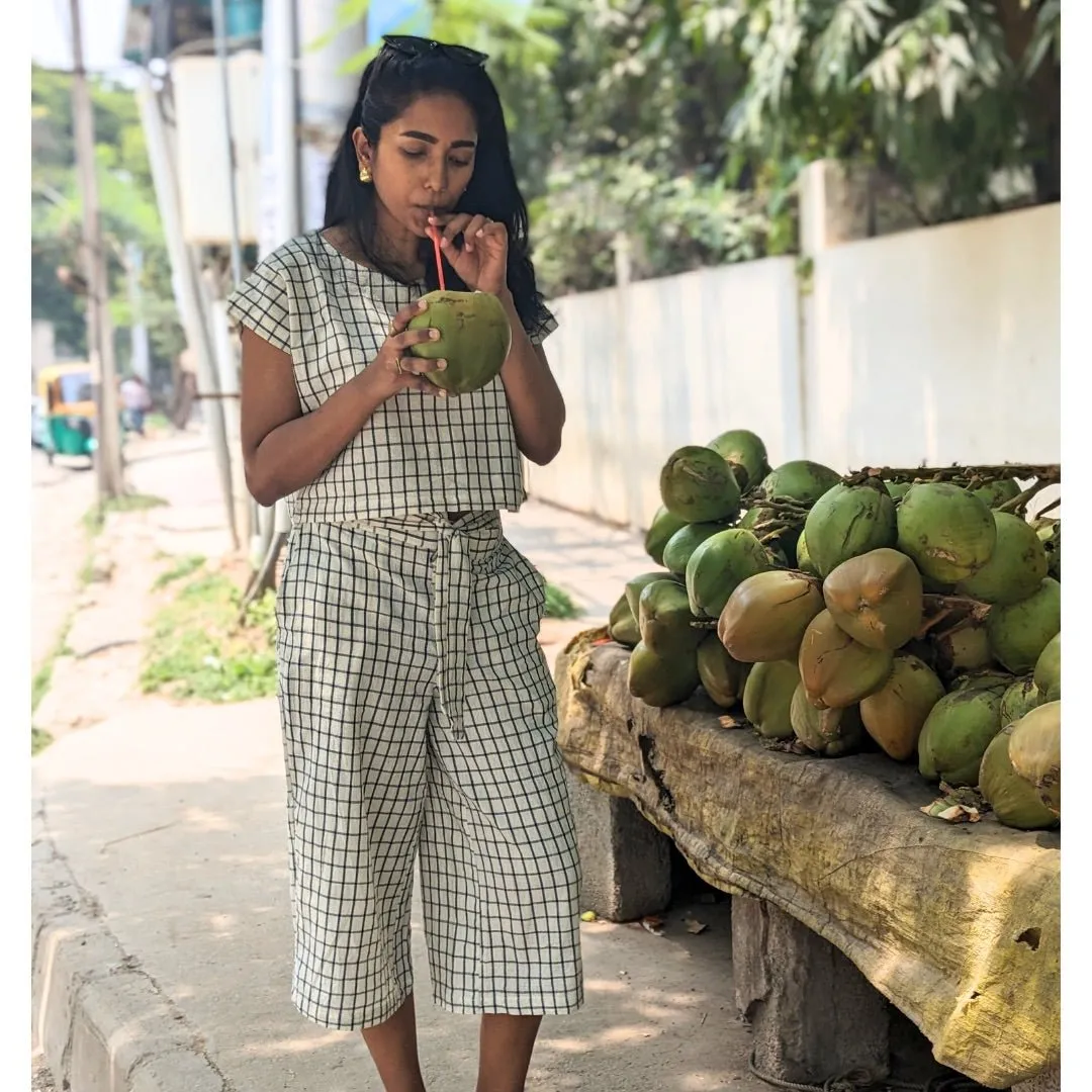 Women's Zen Cotton Culottes- Blue Checks