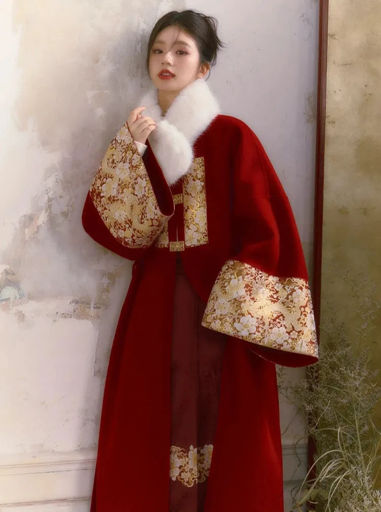 Yanhuo Nian Nian 烟火年年 Yearly Fireworks Modernized Ming Brocade Buzi Pure Wool Coat & Mamian Skirt