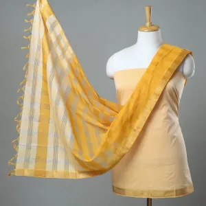 Yellow - 3pc Handloom Cotton Mangalagiri Dress Material 10