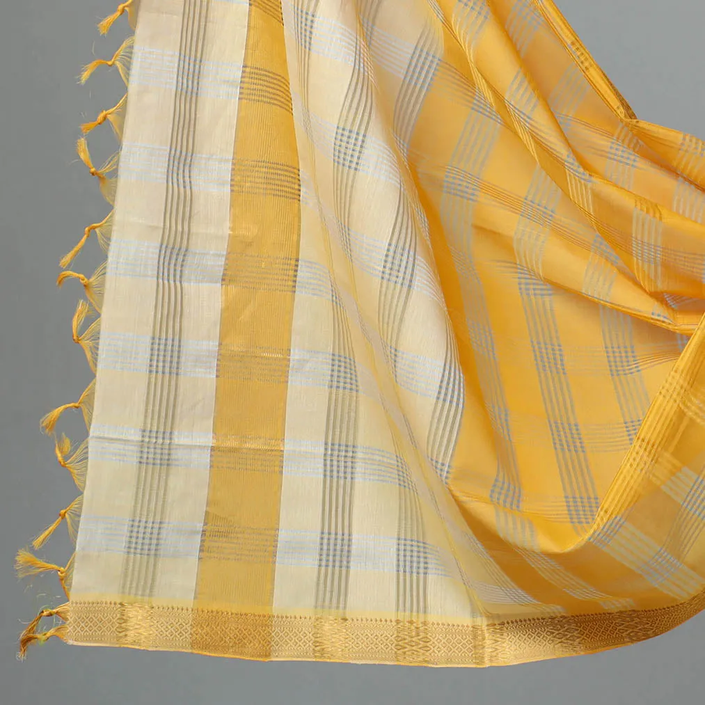 Yellow - 3pc Handloom Cotton Mangalagiri Dress Material 10